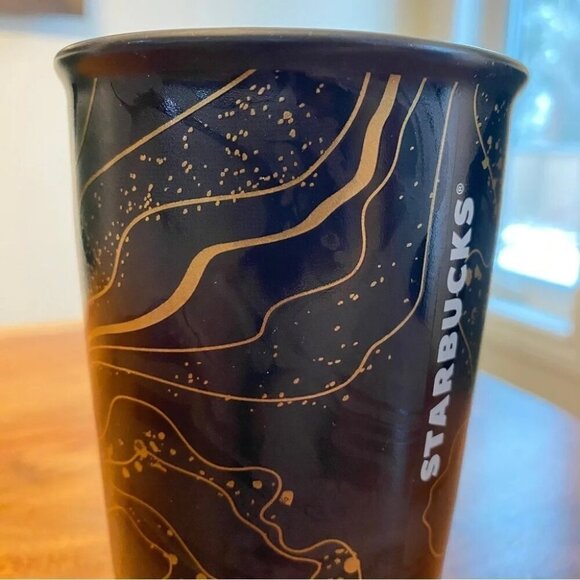 Starbucks 2018 Gold Sparkle Holiday Ceramic Travel Tumbler Mug/Cup - Picture 4 of 11